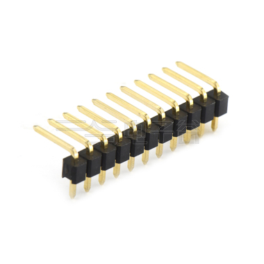 Pitch 2.54mm 90° 单排 DIP 单塑排针 弯平面 PC :6.0MM 11Pin 黑色 镀全金G/F